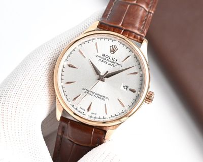 Rolex Datejust 40mm 316L Steel White Face Black/Brown Italian Leather Band Watch